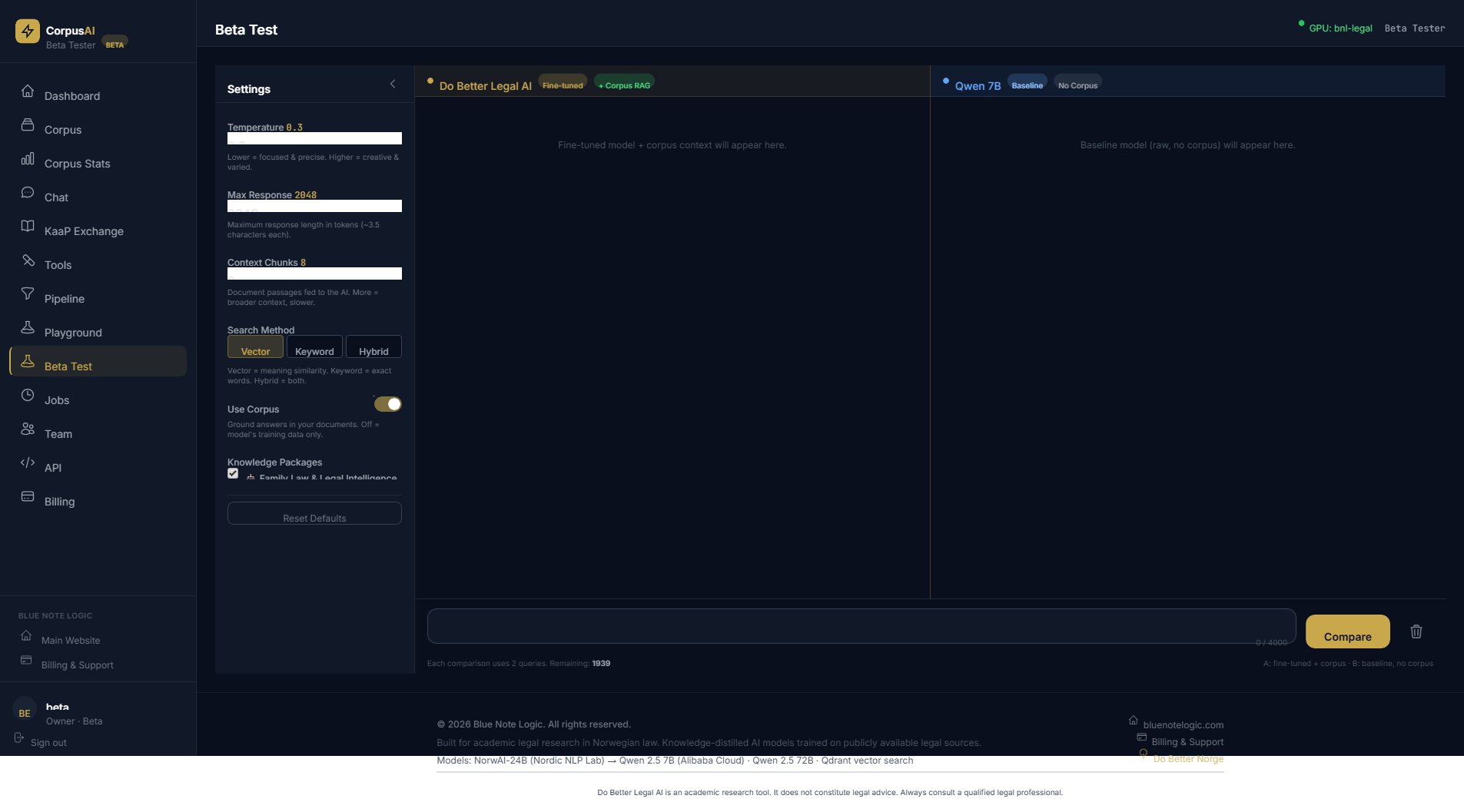 Model Comparison (Beta Test)