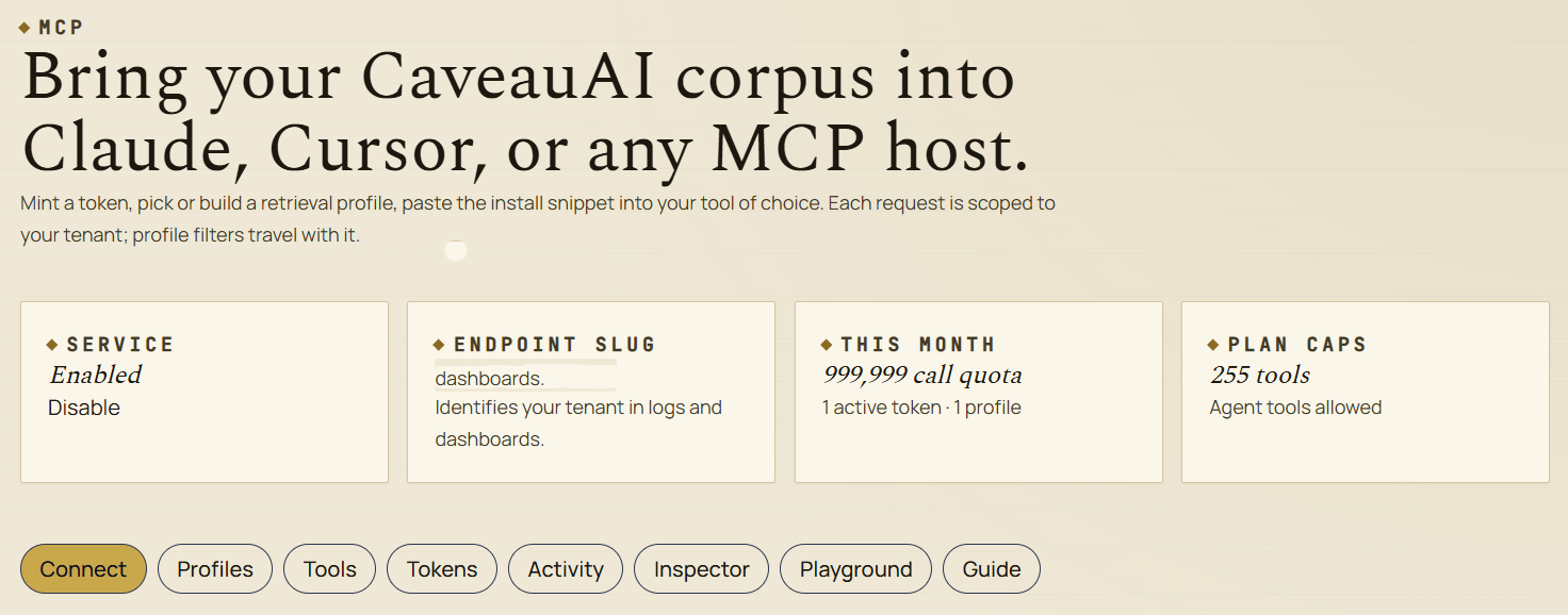 CaveauAI MCP Server — connect your corpus to Claude, Cursor, or any MCP host